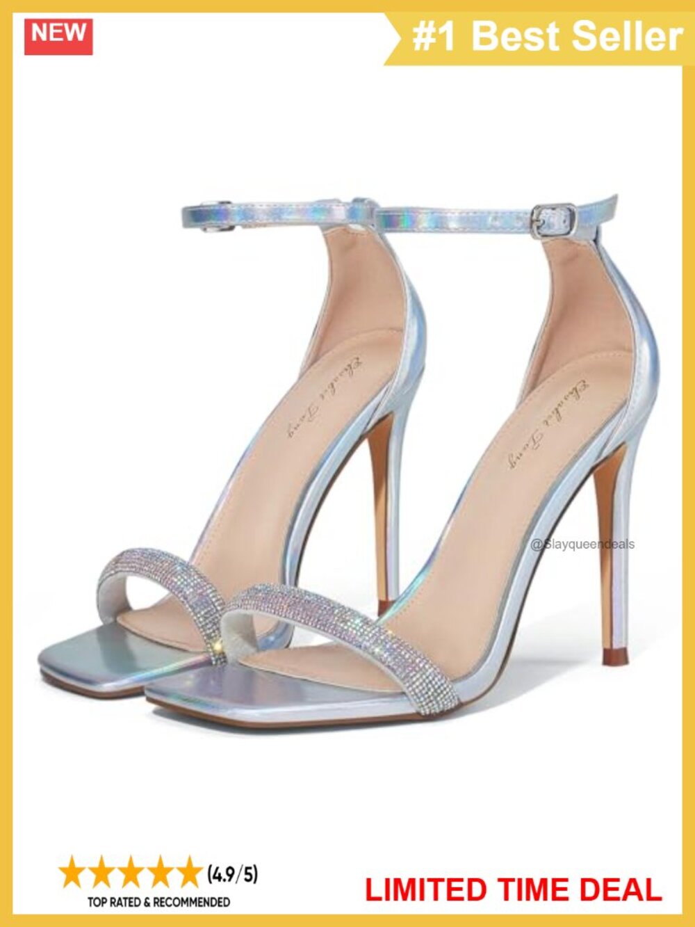 Elisabet Tang Stiletto High Heels Strappy Sandals Square Toe Ankle Strap
